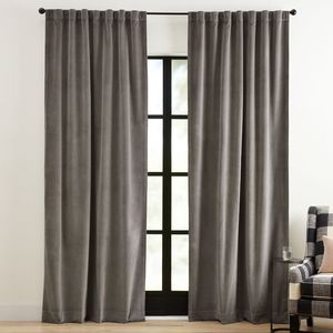 West Elm Velvet Curtain Drape 48x84" Grey. Two panels. Gently used.